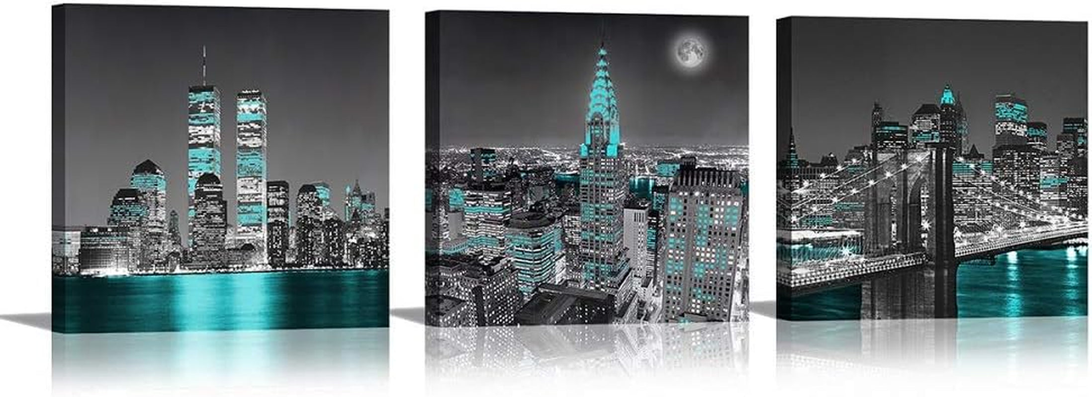Black and White City Landscape - Wall Art New York Canvas Print Street Art Cityscape Brooklyn Bridge Empire State Building Framed Wall Art Modern Giclee Artwork for Living Room Bedroom Decoration