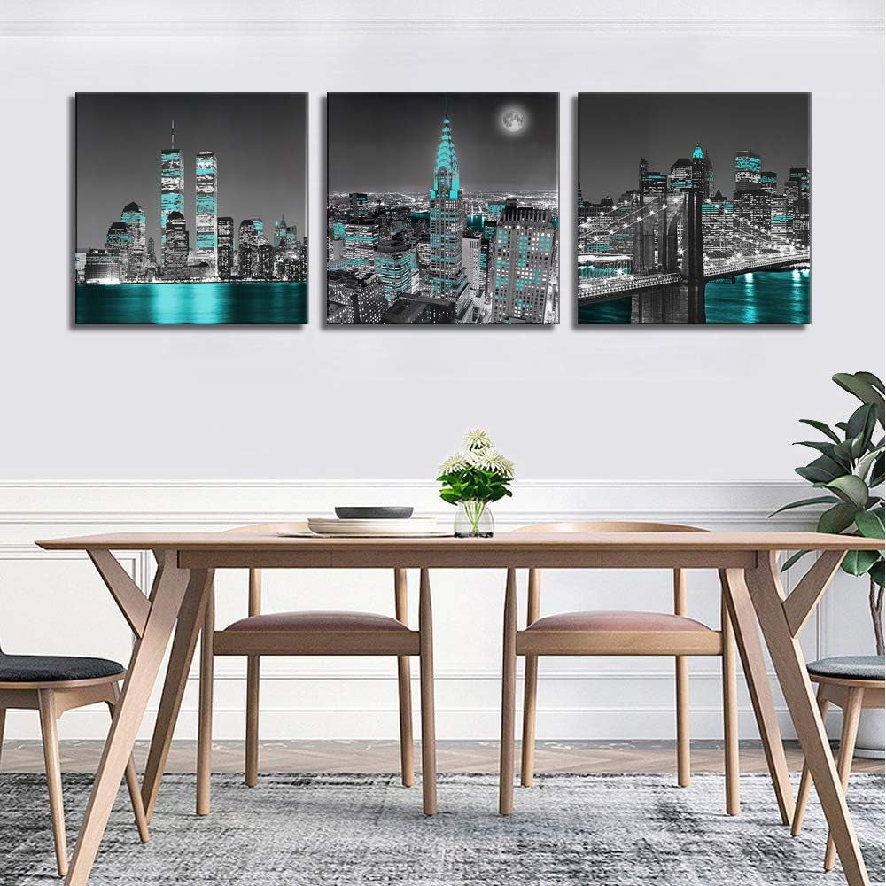 Black and White City Landscape - Wall Art New York Canvas Print Street Art Cityscape Brooklyn Bridge Empire State Building Framed Wall Art Modern Giclee Artwork for Living Room Bedroom Decoration