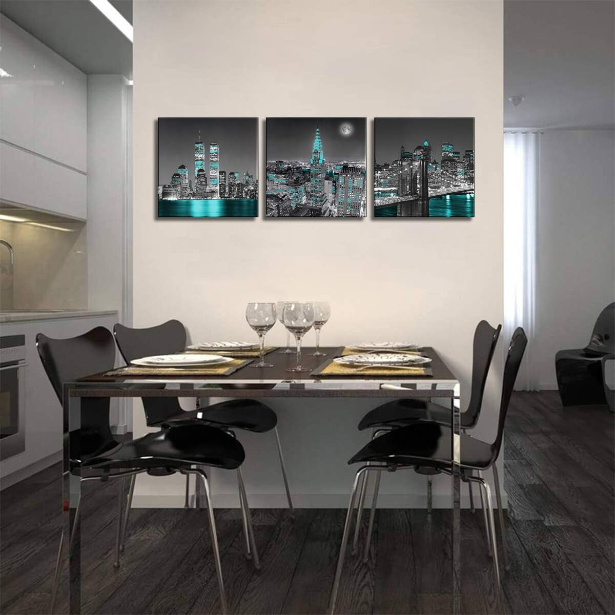 Black and White City Landscape - Wall Art New York Canvas Print Street Art Cityscape Brooklyn Bridge Empire State Building Framed Wall Art Modern Giclee Artwork for Living Room Bedroom Decoration