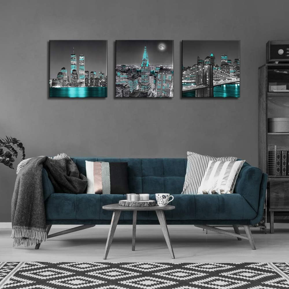 Black and White City Landscape - Wall Art New York Canvas Print Street Art Cityscape Brooklyn Bridge Empire State Building Framed Wall Art Modern Giclee Artwork for Living Room Bedroom Decoration