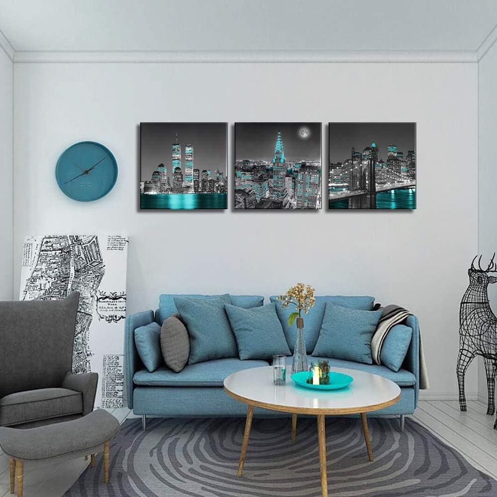 Black and White City Landscape - Wall Art New York Canvas Print Street Art Cityscape Brooklyn Bridge Empire State Building Framed Wall Art Modern Giclee Artwork for Living Room Bedroom Decoration