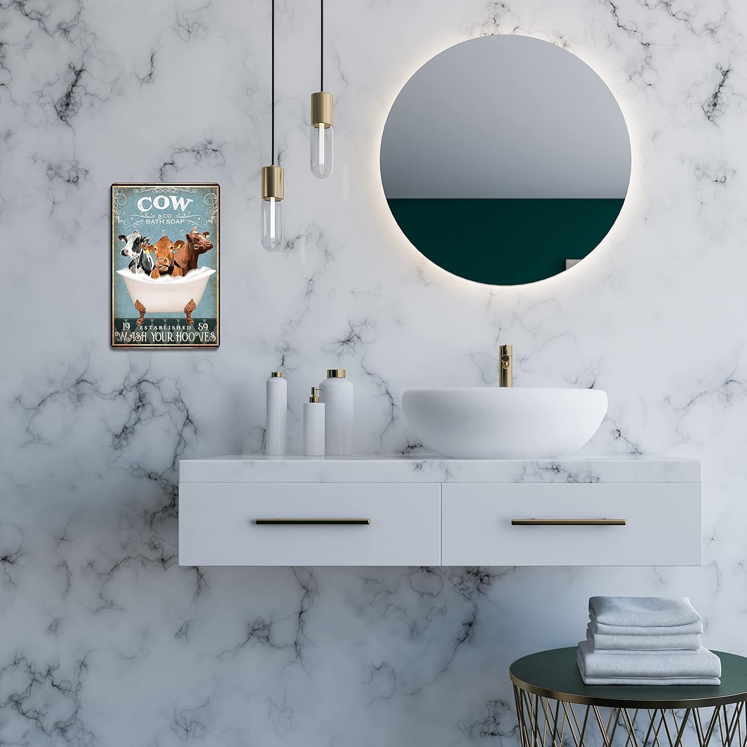 Funny Cow Bathtub Decor - Cow Accessories Farm Decor Signs Wall Art Poster Retro Bar Home Bathroom Wall Decoration 8X12 Inch