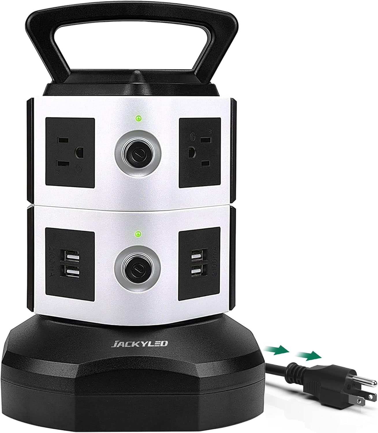 Power Strip Tower Surge Protector,  6.5Ft Retractable Extension Cord with 4 USB Ports 6 AC Outlets, 3000W 13A Desktop Charging Station for Home Office Dorm Room