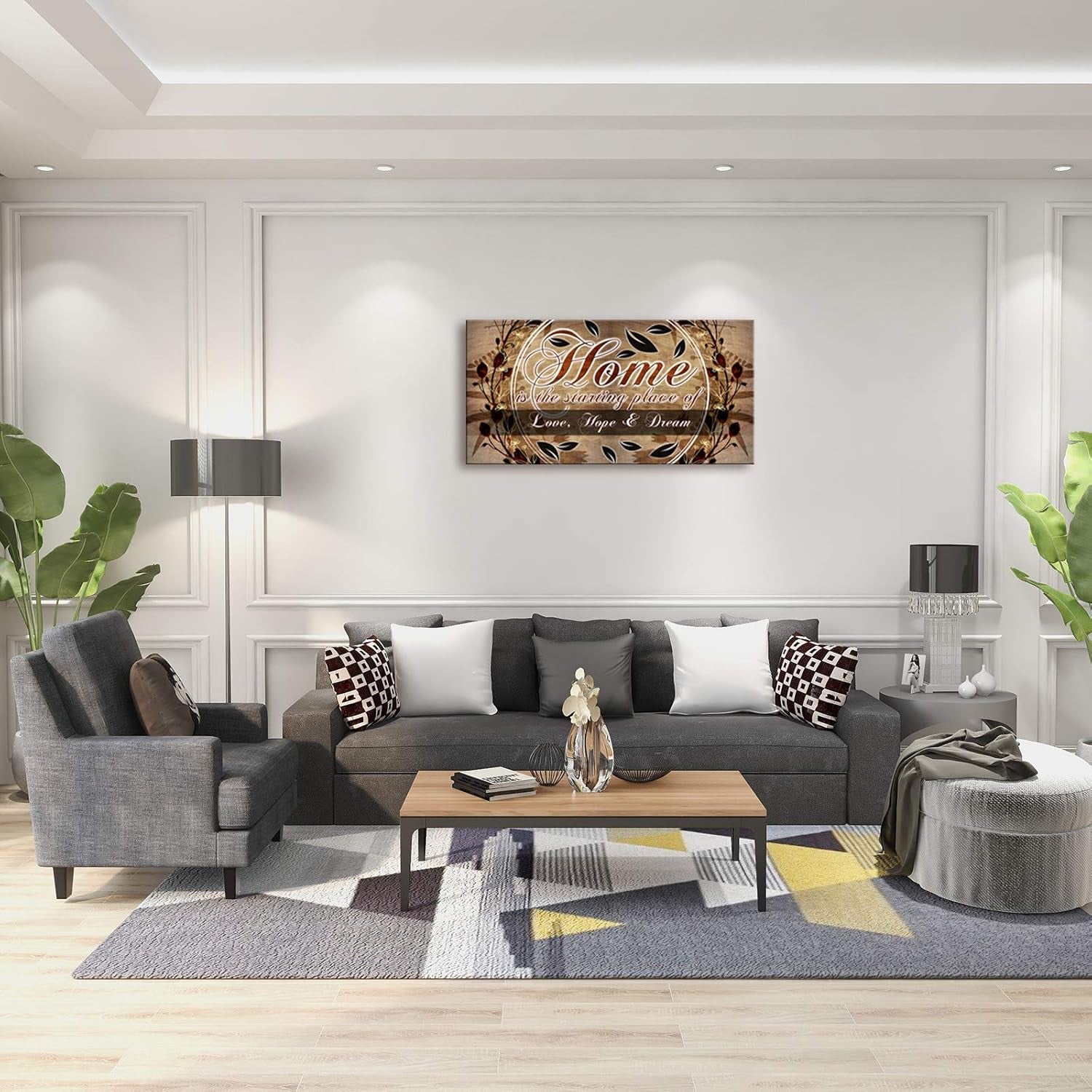 Inspirational Home & Family Quotes Motto Canvas Wall Art, Home Sweet Home Framed Artwork Painting Love, Hope & Dream Theme Quotes Warm Family Wall Art for Living Room Bedroom House Farmhouse Walls