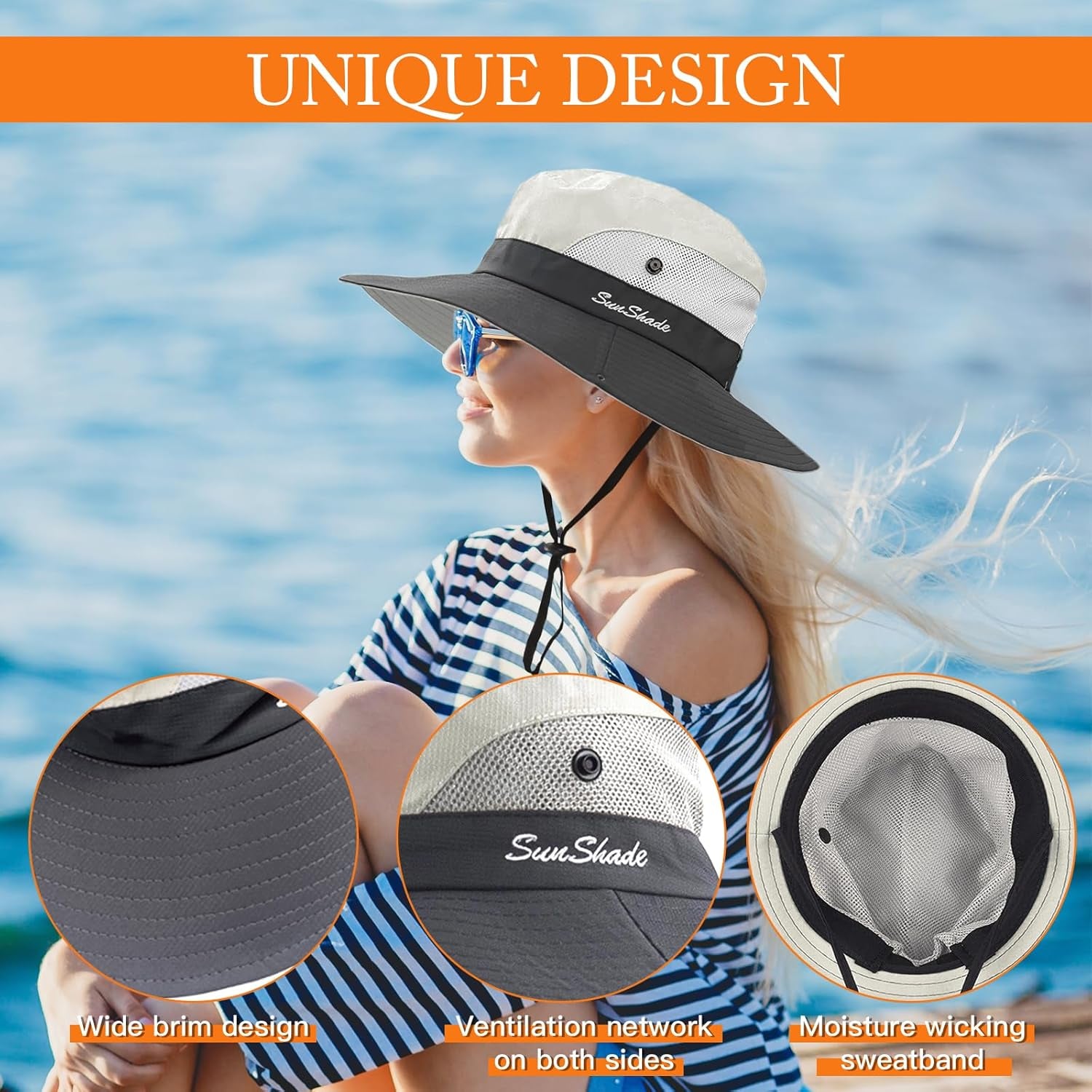 Sun Hats for Women Beach Hat Ponytail Hat Womens Sun Hat with UV Protection Wide Brim