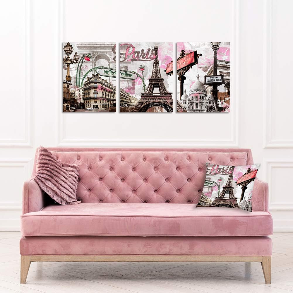 Paris Throw Pillow Covers Pink Eiffel Tower Flannel Cushion Pillow Covers Romantic Living Room Home Bedroom Paris Decor Pillowcase Throw Pillow Covers 18X18 Inch