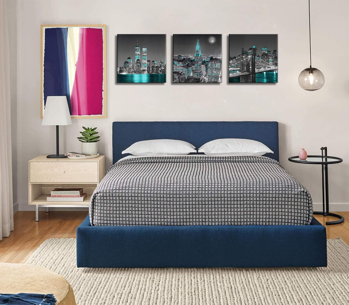 Black and White City Landscape - Wall Art New York Canvas Print Street Art Cityscape Brooklyn Bridge Empire State Building Framed Wall Art Modern Giclee Artwork for Living Room Bedroom Decoration