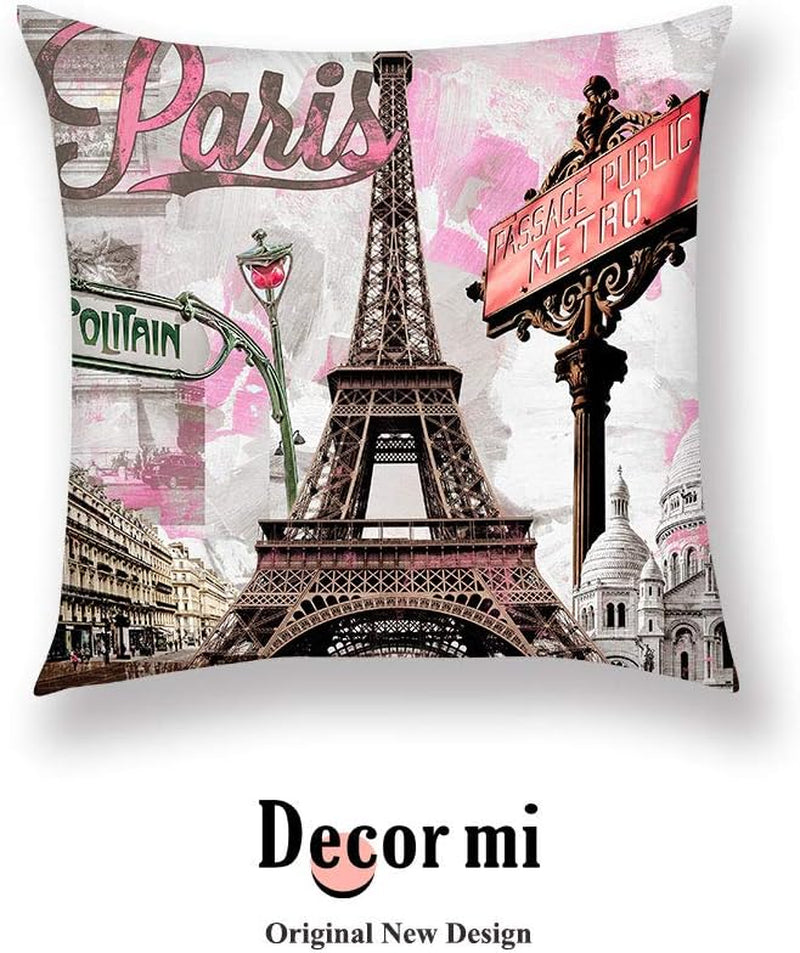 Paris Throw Pillow Covers Pink Eiffel Tower Flannel Cushion Pillow Covers Romantic Living Room Home Bedroom Paris Decor Pillowcase Throw Pillow Covers 18X18 Inch