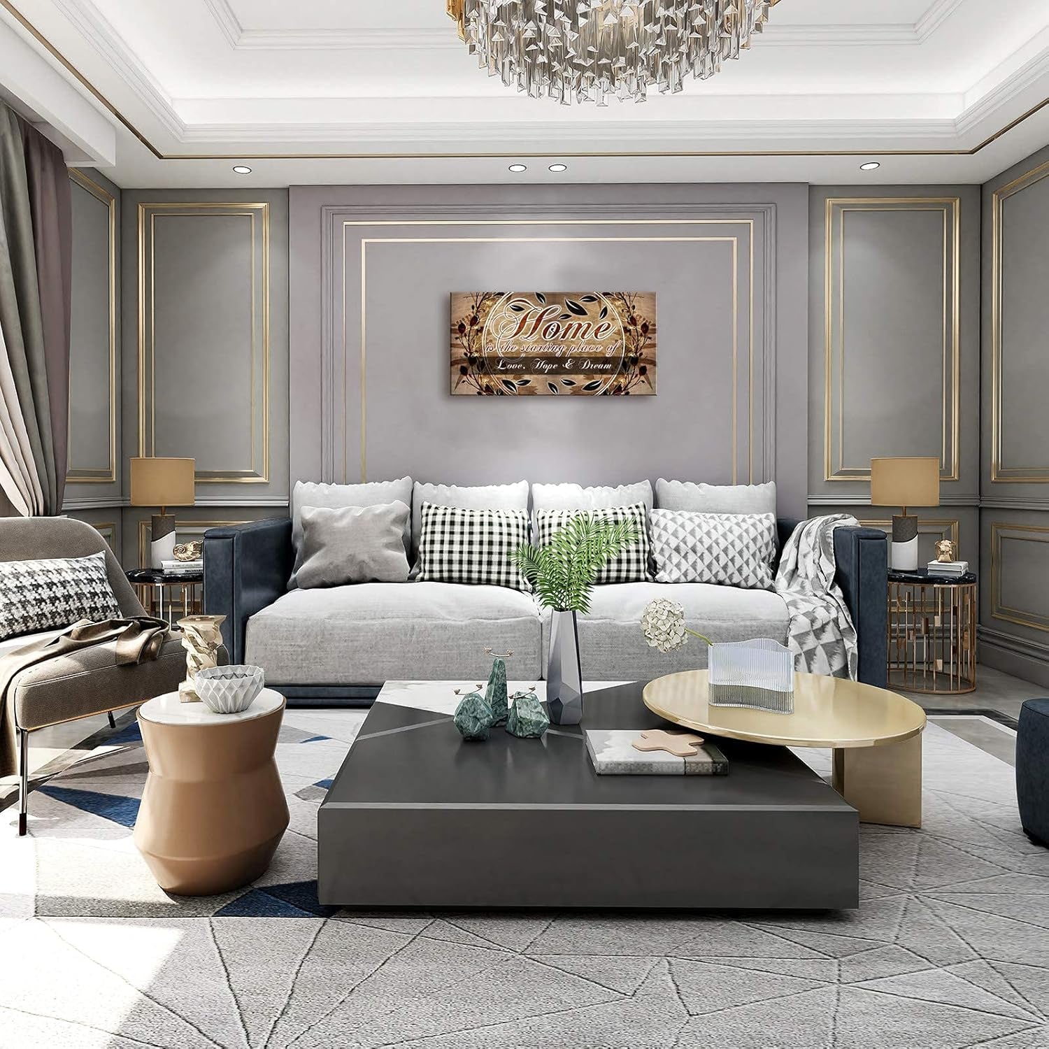 Inspirational Home & Family Quotes Motto Canvas Wall Art, Home Sweet Home Framed Artwork Painting Love, Hope & Dream Theme Quotes Warm Family Wall Art for Living Room Bedroom House Farmhouse Walls