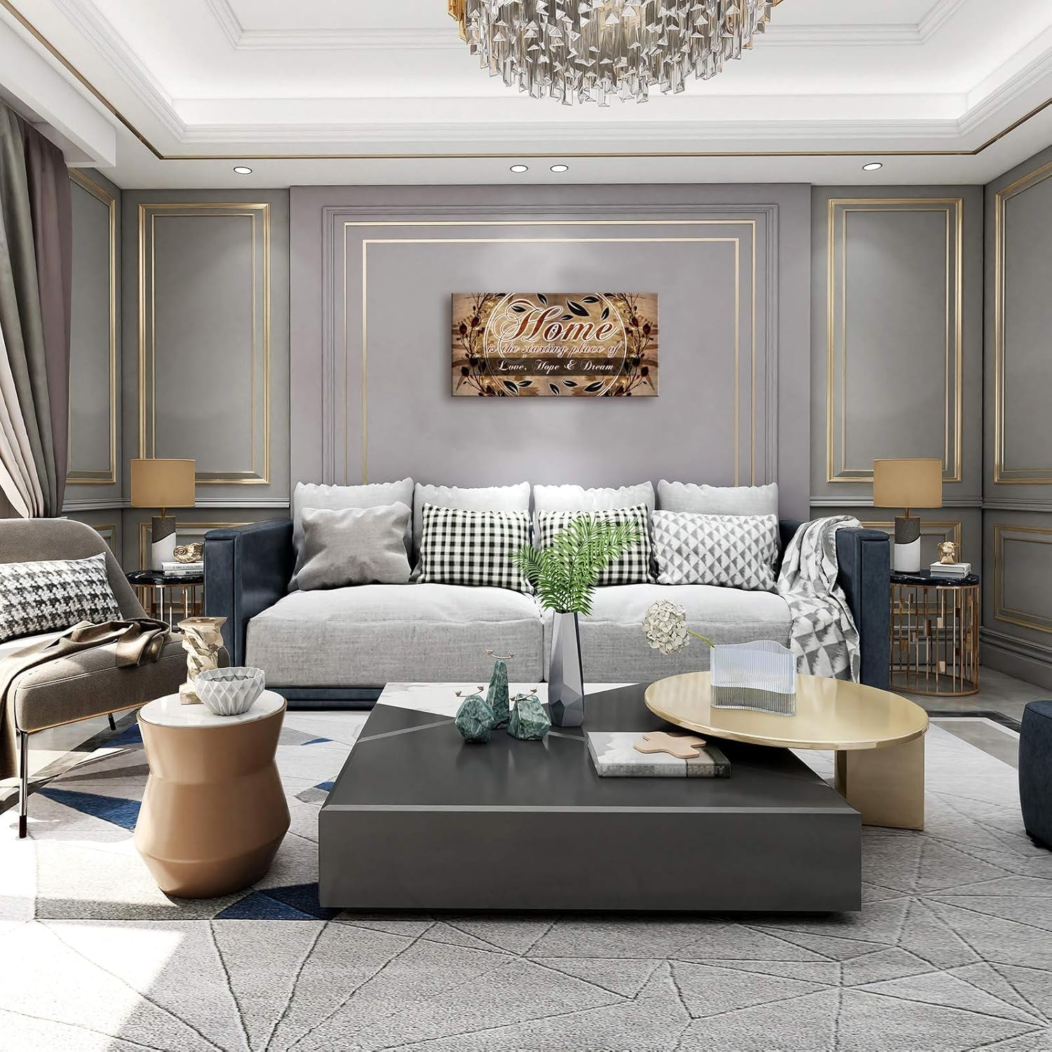 Inspirational Home & Family Quotes Motto Canvas Wall Art, Home Sweet Home Framed Artwork Painting Love, Hope & Dream Theme Quotes Warm Family Wall Art for Living Room Bedroom House Farmhouse Walls