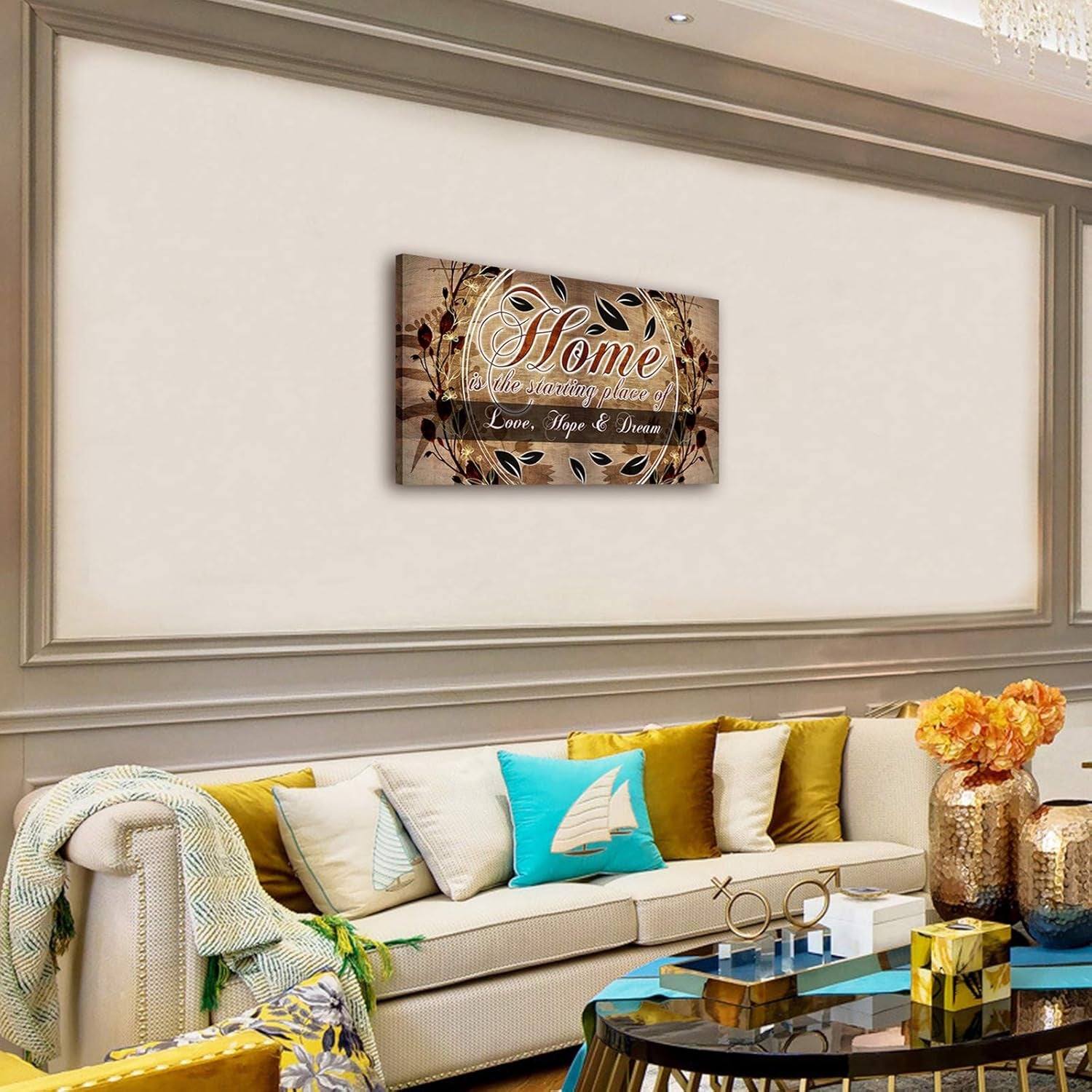 Inspirational Home & Family Quotes Motto Canvas Wall Art, Home Sweet Home Framed Artwork Painting Love, Hope & Dream Theme Quotes Warm Family Wall Art for Living Room Bedroom House Farmhouse Walls