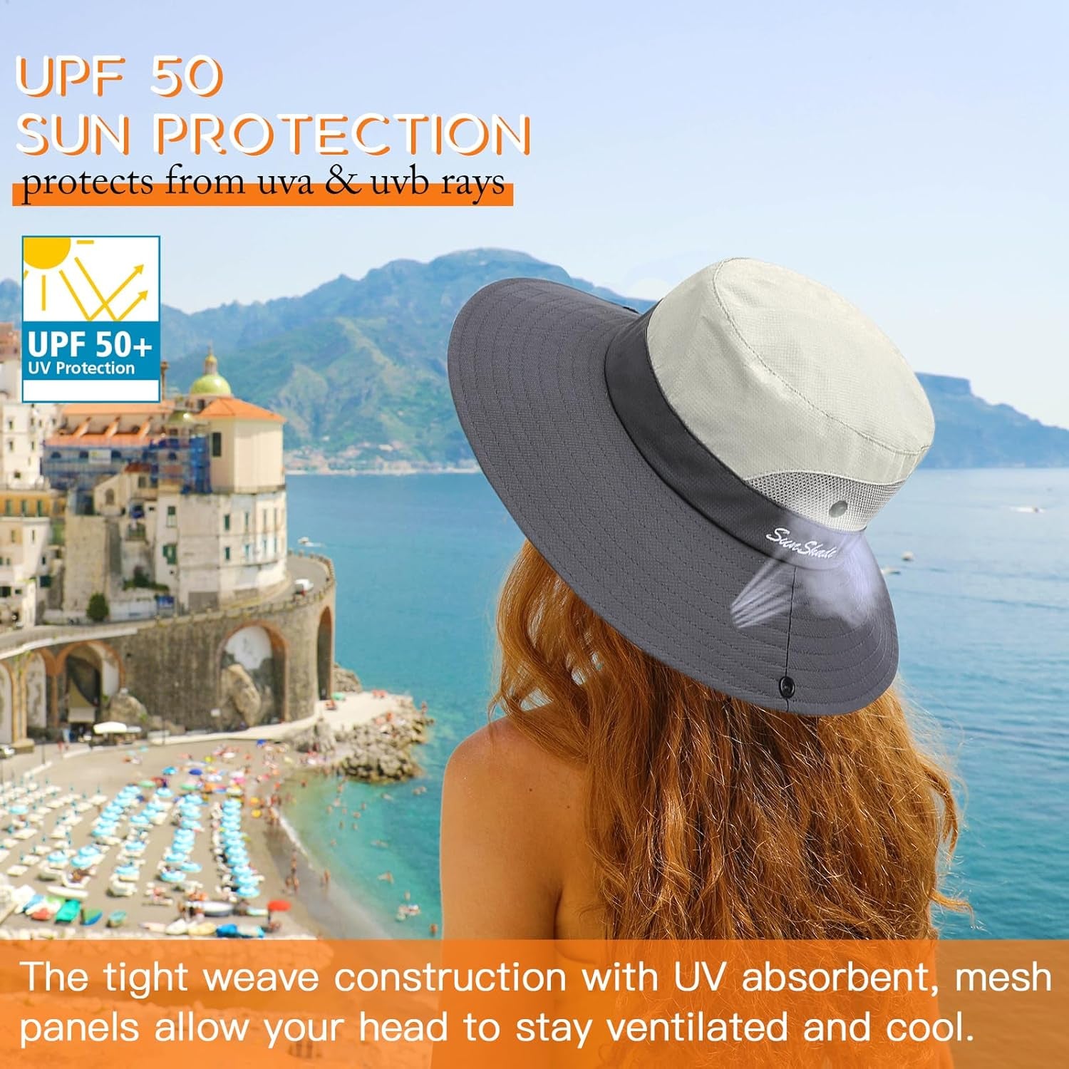 Sun Hats for Women Beach Hat Ponytail Hat Womens Sun Hat with UV Protection Wide Brim