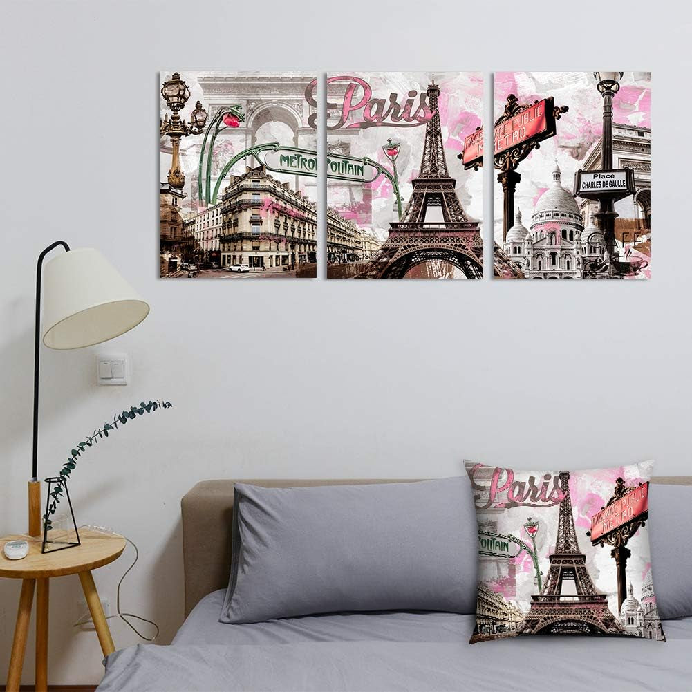 Paris Throw Pillow Covers Pink Eiffel Tower Flannel Cushion Pillow Covers Romantic Living Room Home Bedroom Paris Decor Pillowcase Throw Pillow Covers 18X18 Inch