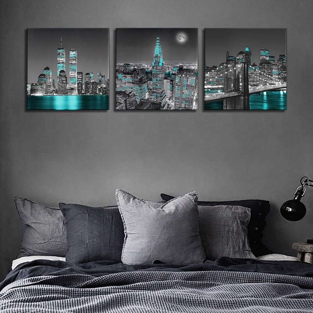 Black and White City Landscape - Wall Art New York Canvas Print Street Art Cityscape Brooklyn Bridge Empire State Building Framed Wall Art Modern Giclee Artwork for Living Room Bedroom Decoration