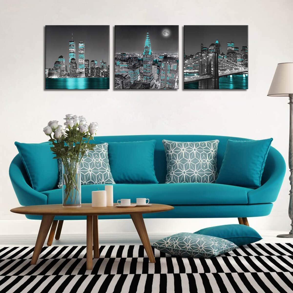 Black and White City Landscape - Wall Art New York Canvas Print Street Art Cityscape Brooklyn Bridge Empire State Building Framed Wall Art Modern Giclee Artwork for Living Room Bedroom Decoration